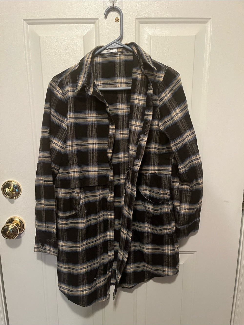 Plaid Open-Front Women's Shirt Jacket - Black & Cream